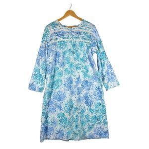 NEW Silverts Adaptive Womens Medium Blue Floral Print Nightgown Easy On Off